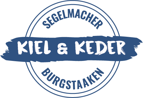 Rundes blaues Logo mit KIEL & KEDER, Segelmacher
